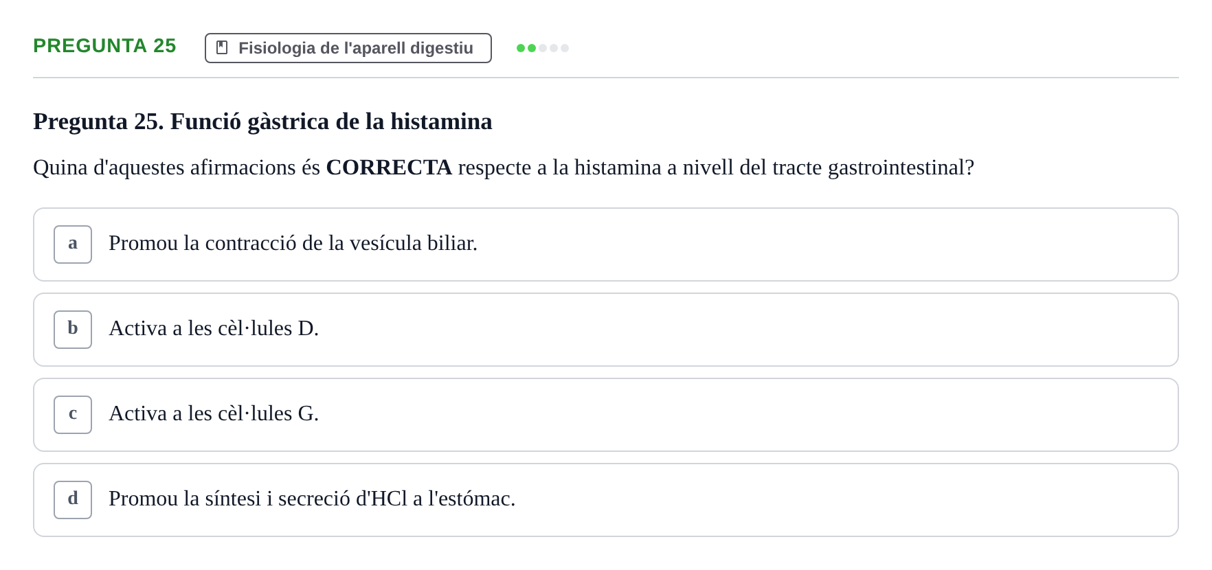 Enunciado: Pregunta 25 · Fisiología UB Examen 3 de Fisiologia