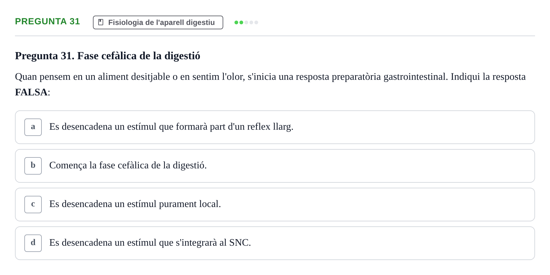 Enunciado: Pregunta 31 · Fisiología UB Examen 3 de Fisiologia