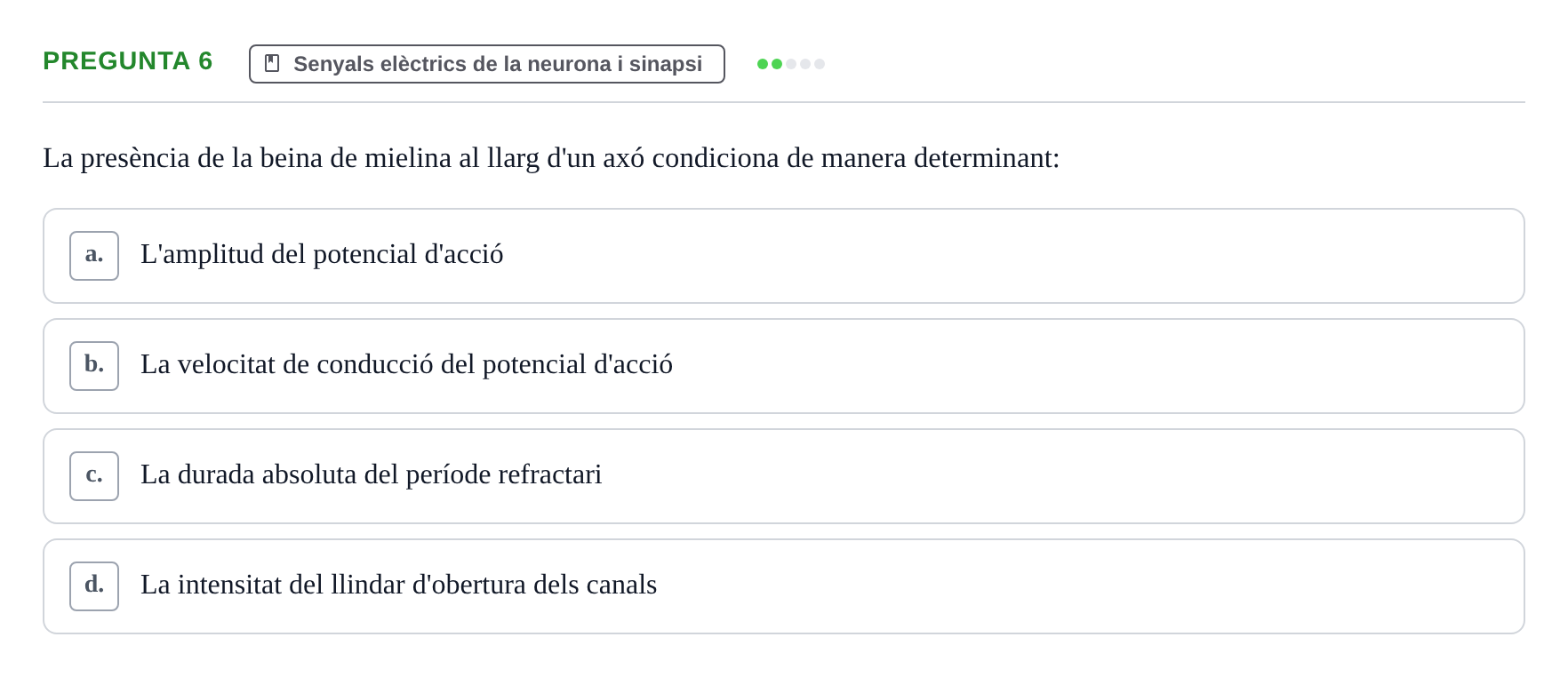 Enunciado: Pregunta 6 · Fisiología UB Examen 3 de Fisiologia