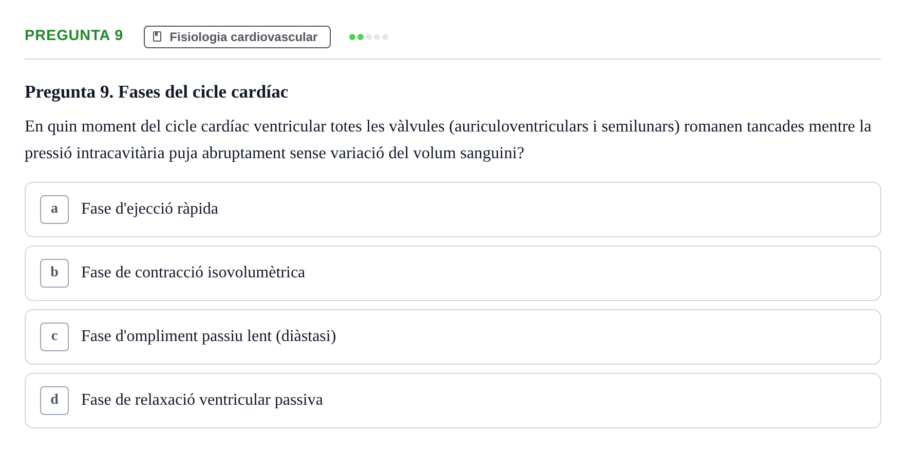 Enunciado: Pregunta 9 · Fisiología UB Examen 3 de Fisiologia