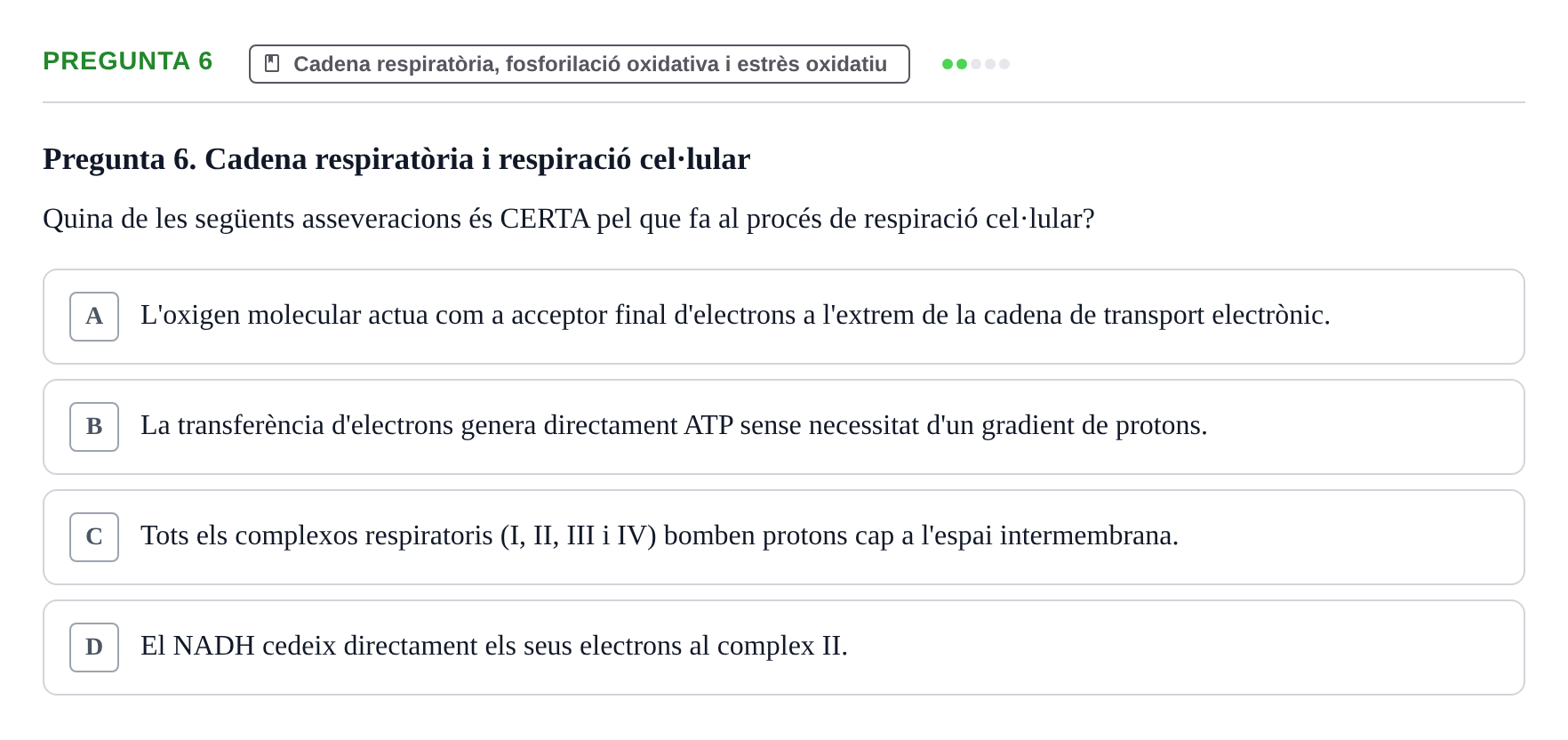 Enunciado: Pregunta 6 · bioquímica i nutrició UB 2023