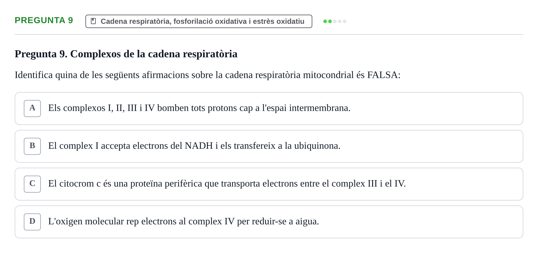 Enunciado: Pregunta 9 · bioquímica i nutrició UB 2023