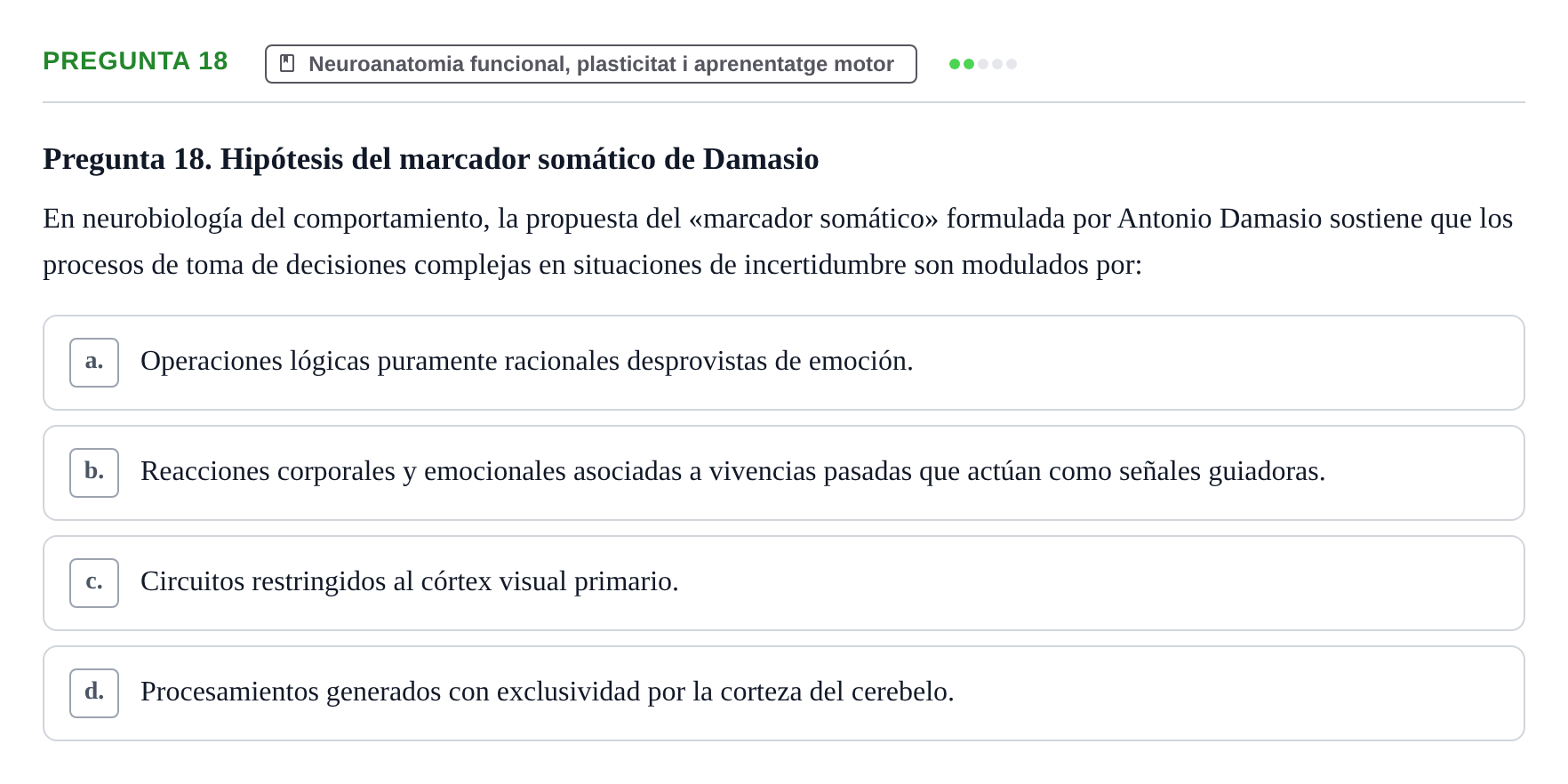 Enunciado: Pregunta 18 · bioquímica i nutrició UB Juny 2023