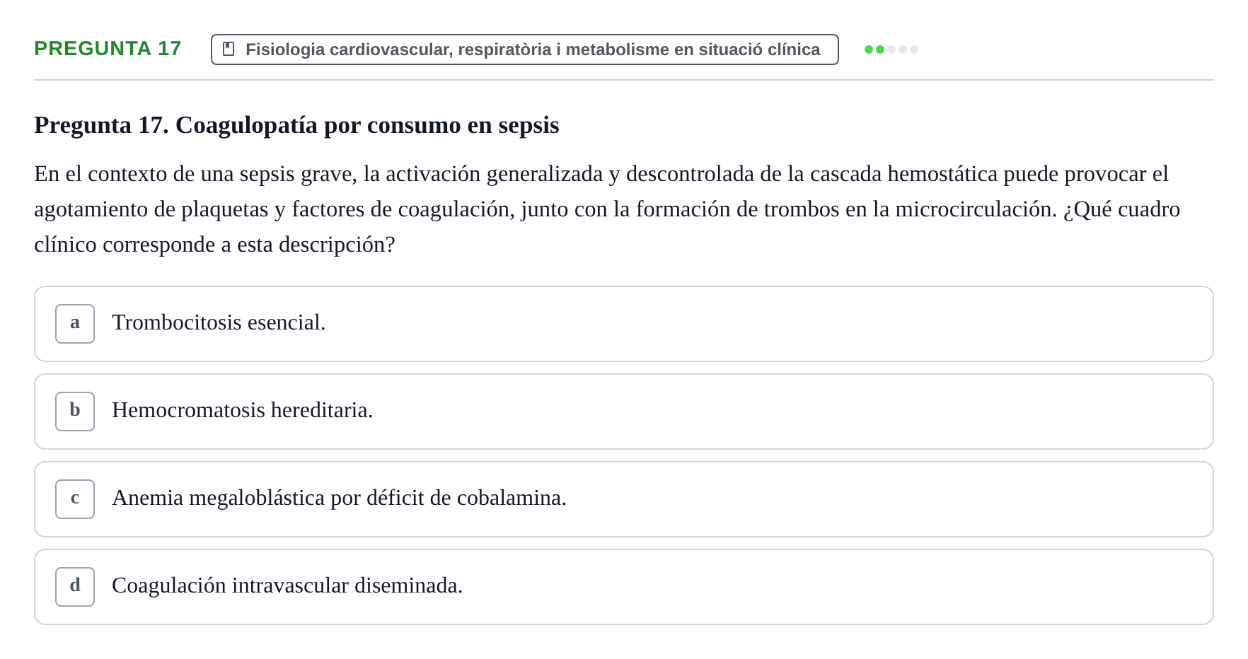 Enunciado: Pregunta 17 · bioquímica i nutrició UB Setembre 2023