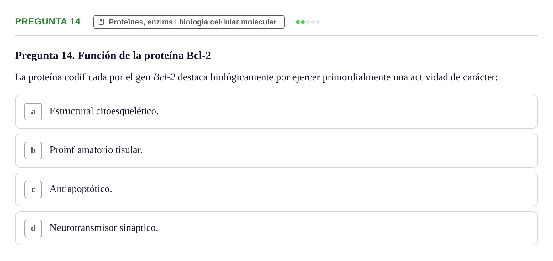 Enunciado: Pregunta 14 · bioquímica i nutrició UB 2025