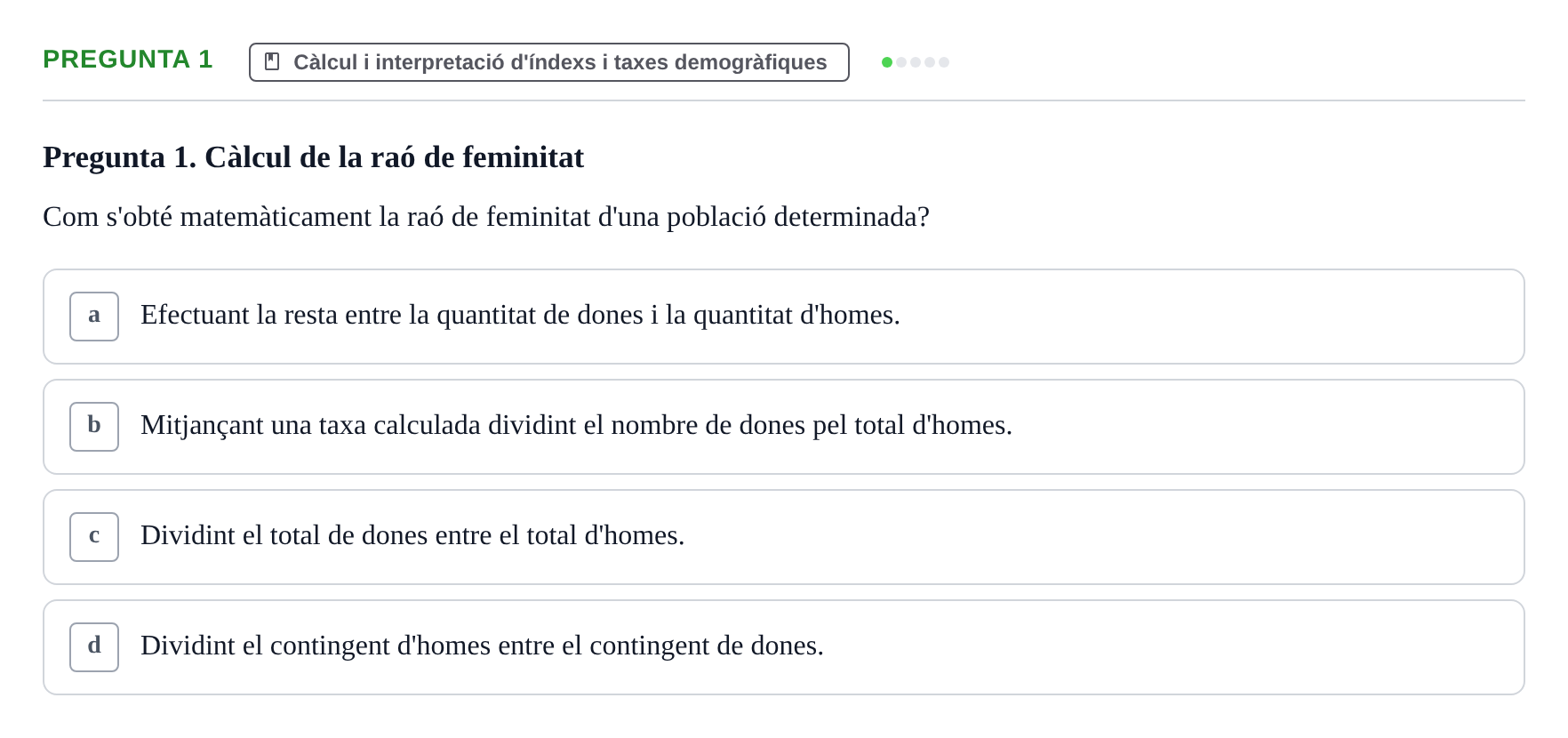 Enunciado: Pregunta 1 · instruments dels estudis de la salut UB Examen de Demografia, Epidemiologia i Bioestadística