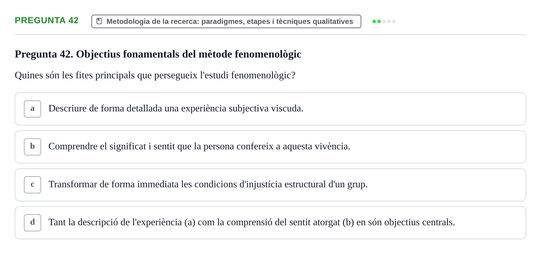 Enunciado: Pregunta 42 · instruments dels estudis de la salut UB Examen de Demografia, Epidemiologia i Bioestadística