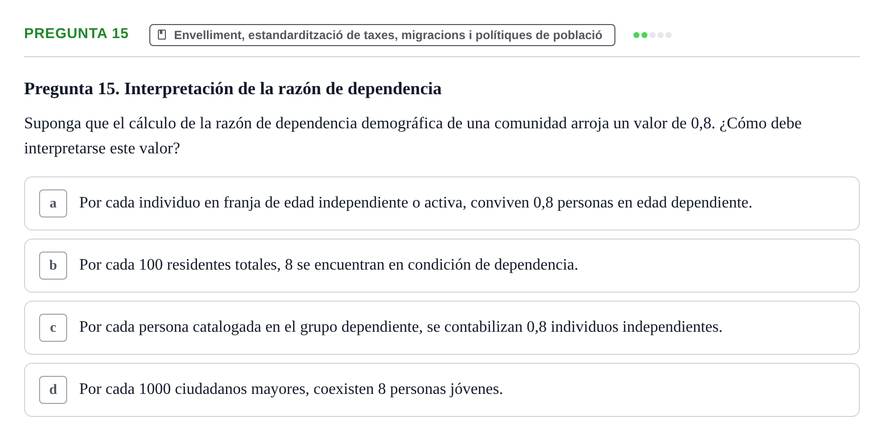 Enunciado: Pregunta 15 · instruments dels estudis de la salut UB Examen de Demografía y Salud Pública