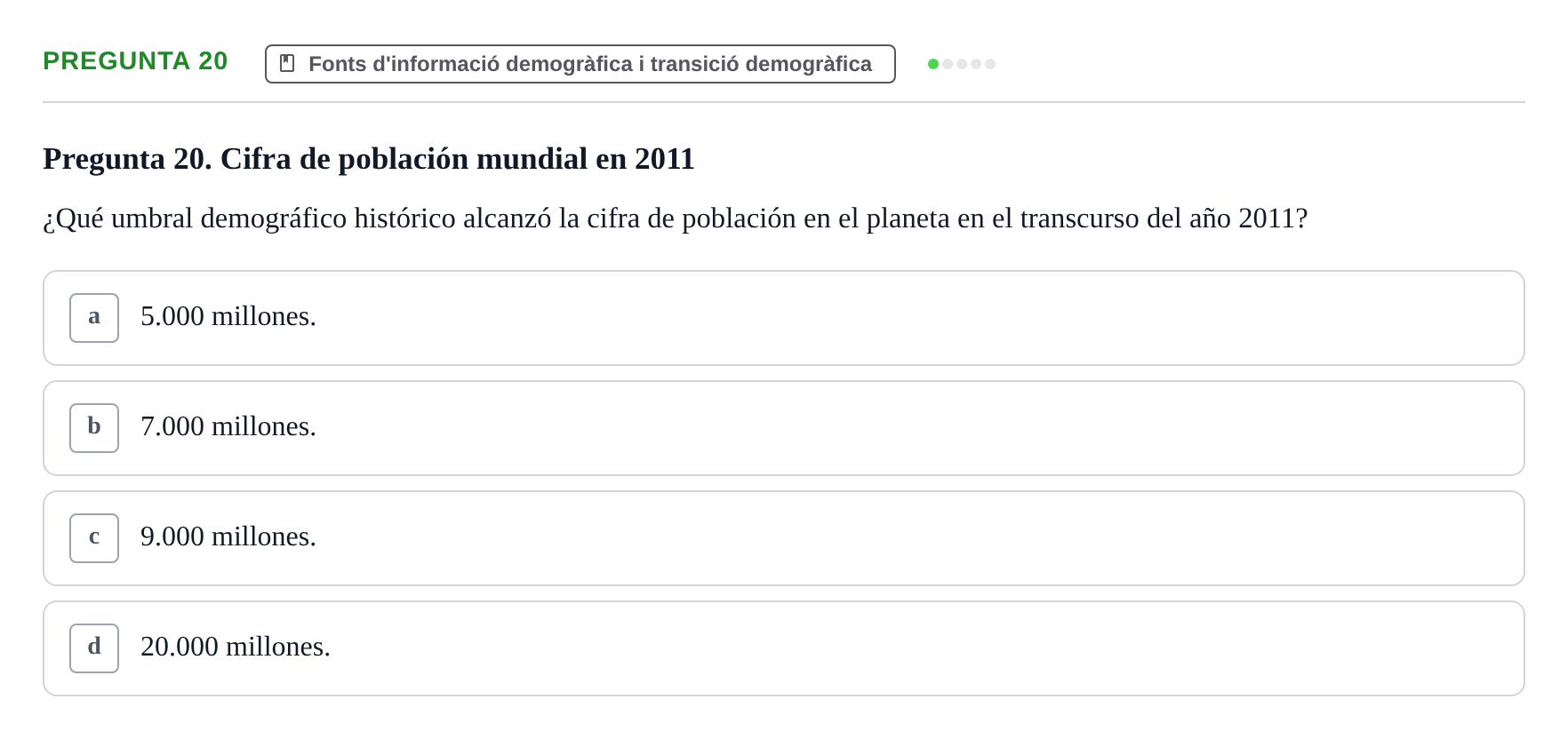 Enunciado: Pregunta 20 · instruments dels estudis de la salut UB Examen de Demografía y Salud Pública