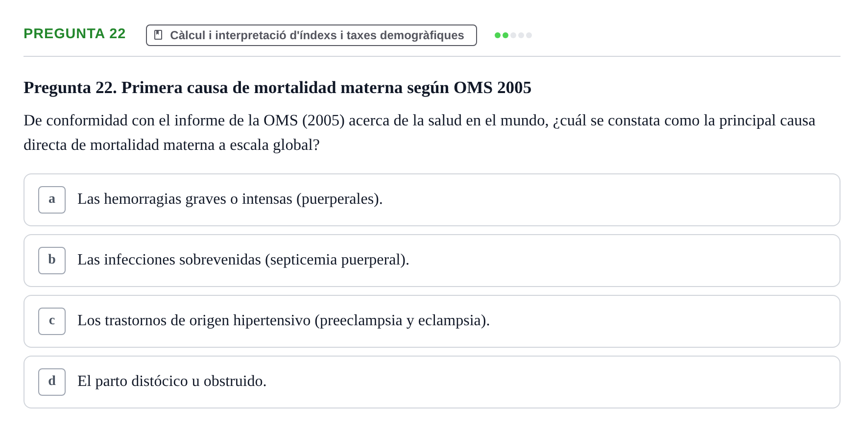 Enunciado: Pregunta 22 · instruments dels estudis de la salut UB Examen de Demografía y Salud Pública