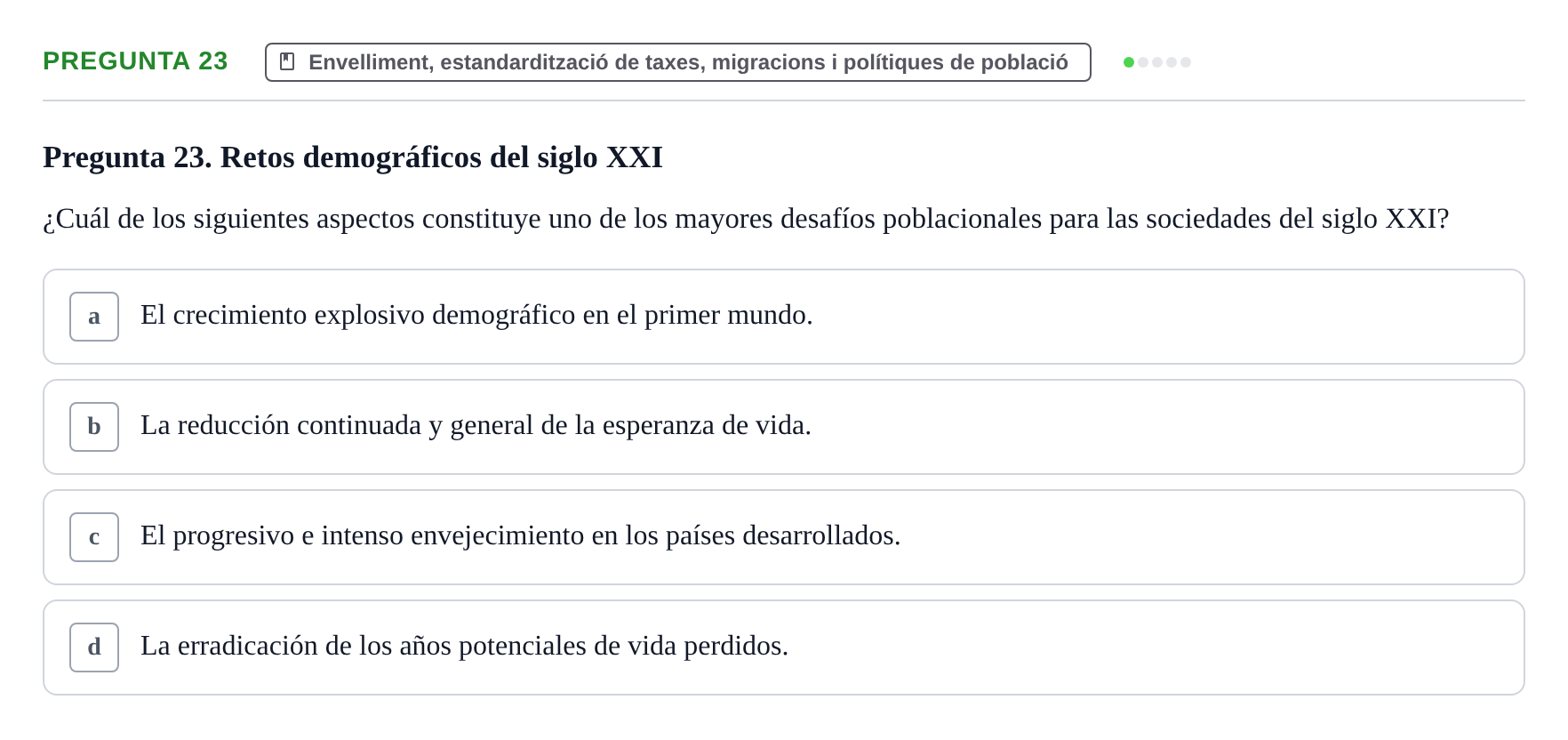 Enunciado: Pregunta 23 · instruments dels estudis de la salut UB Examen de Demografía y Salud Pública