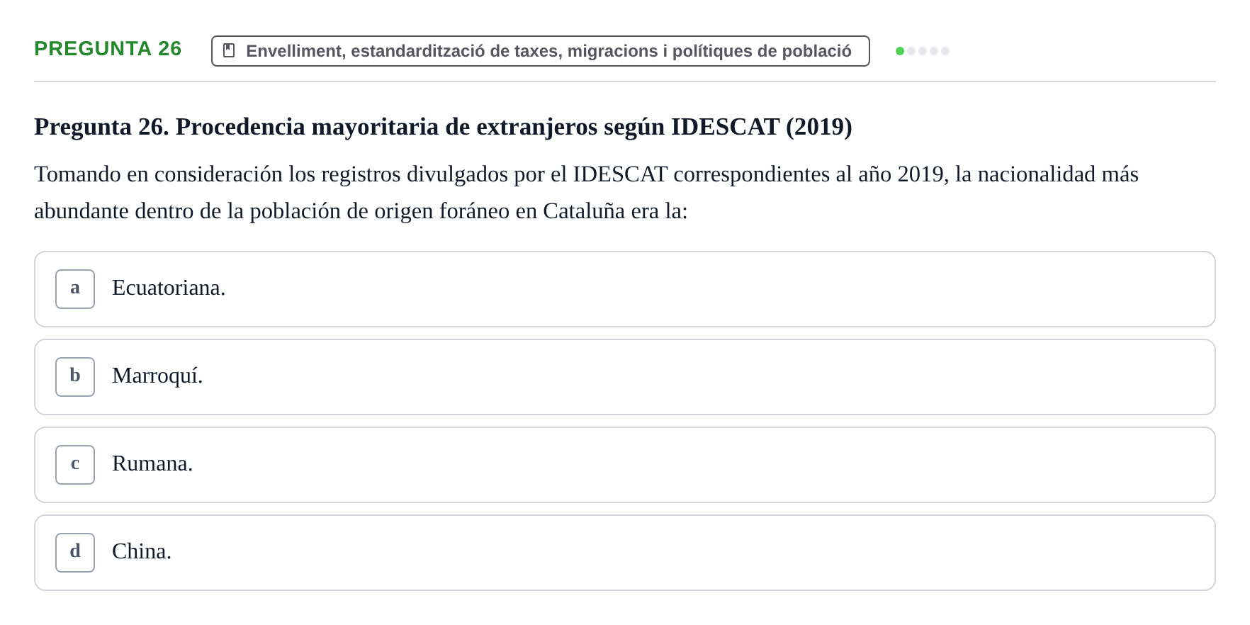 Enunciado: Pregunta 26 · instruments dels estudis de la salut UB Examen de Demografía y Salud Pública