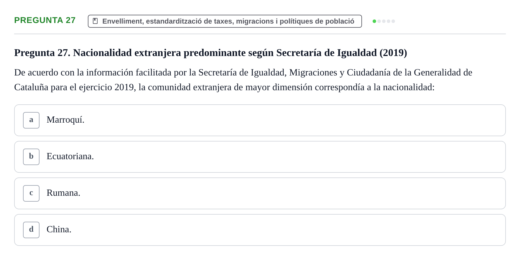 Enunciado: Pregunta 27 · instruments dels estudis de la salut UB Examen de Demografía y Salud Pública