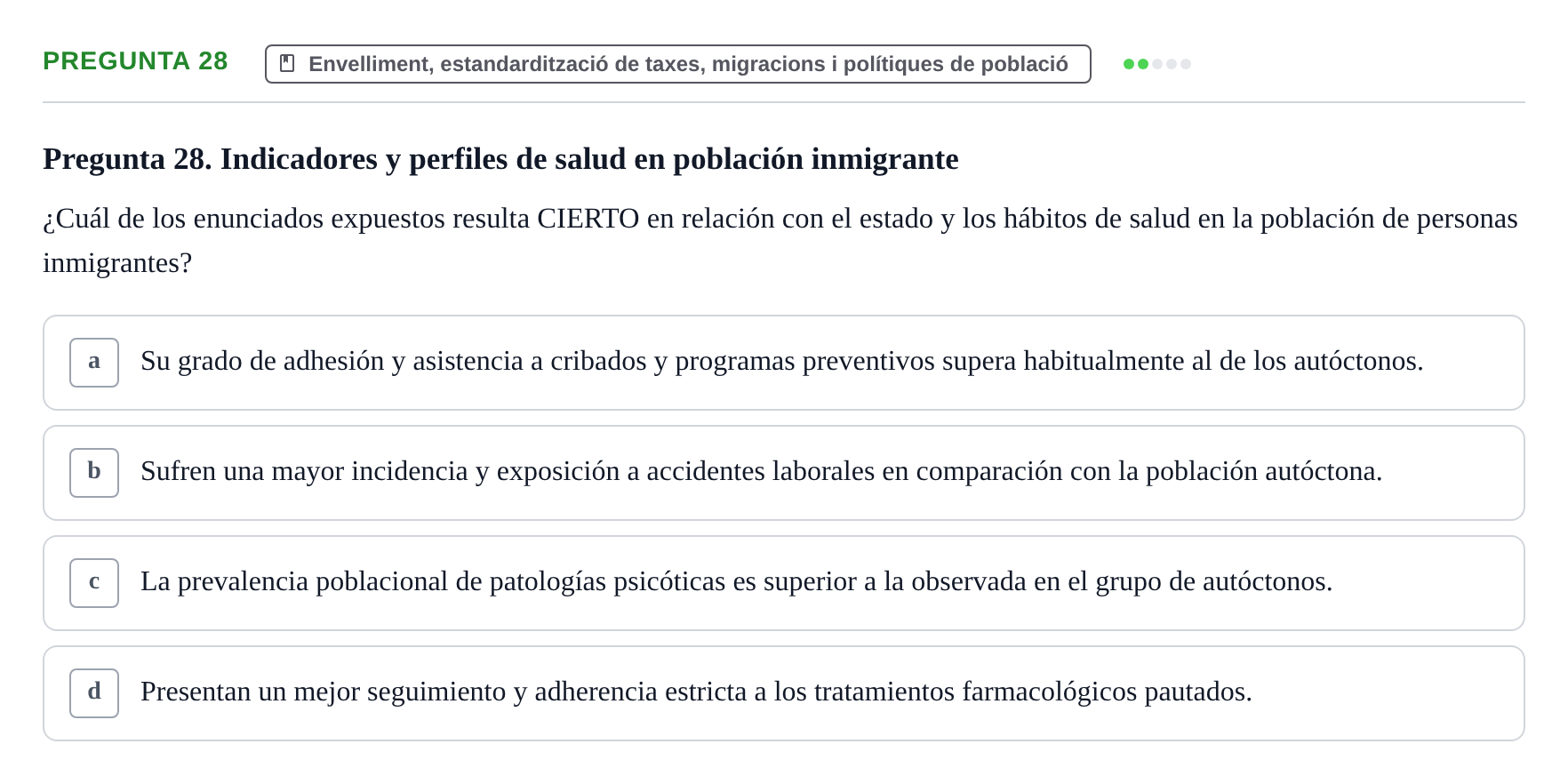 Enunciado: Pregunta 28 · instruments dels estudis de la salut UB Examen de Demografía y Salud Pública