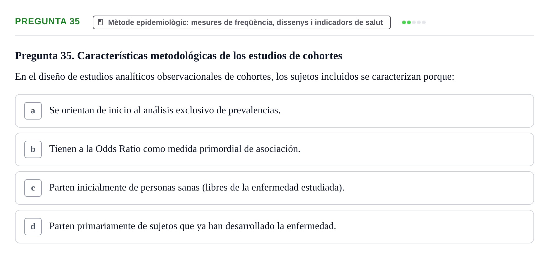 Enunciado: Pregunta 35 · instruments dels estudis de la salut UB Examen de Demografía y Salud Pública