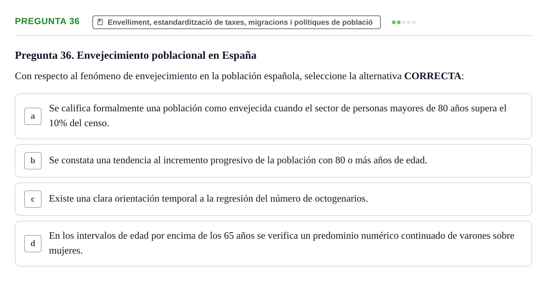 Enunciado: Pregunta 36 · instruments dels estudis de la salut UB Examen de Demografía y Salud Pública