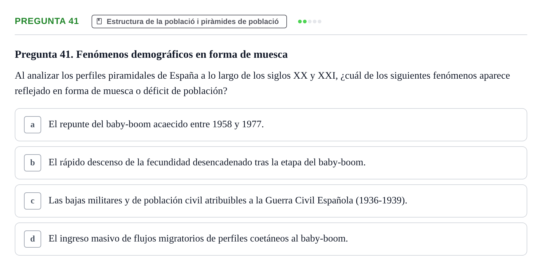 Enunciado: Pregunta 41 · instruments dels estudis de la salut UB Examen de Demografía y Salud Pública