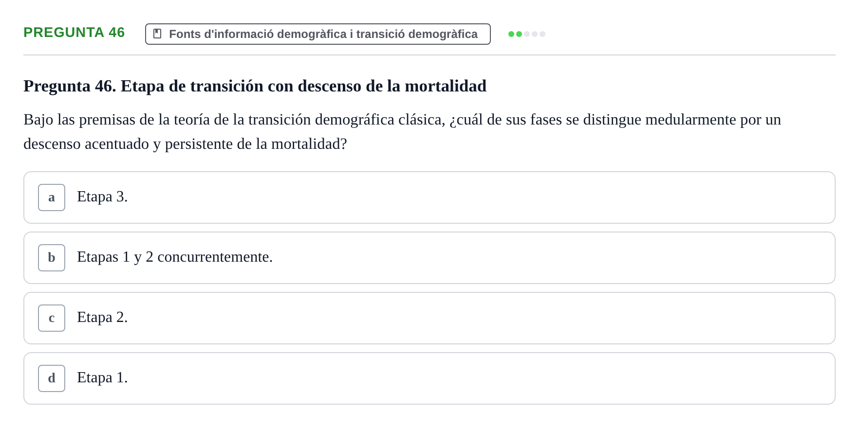 Enunciado: Pregunta 46 · instruments dels estudis de la salut UB Examen de Demografía y Salud Pública