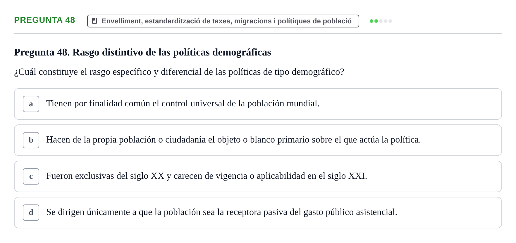 Enunciado: Pregunta 48 · instruments dels estudis de la salut UB Examen de Demografía y Salud Pública