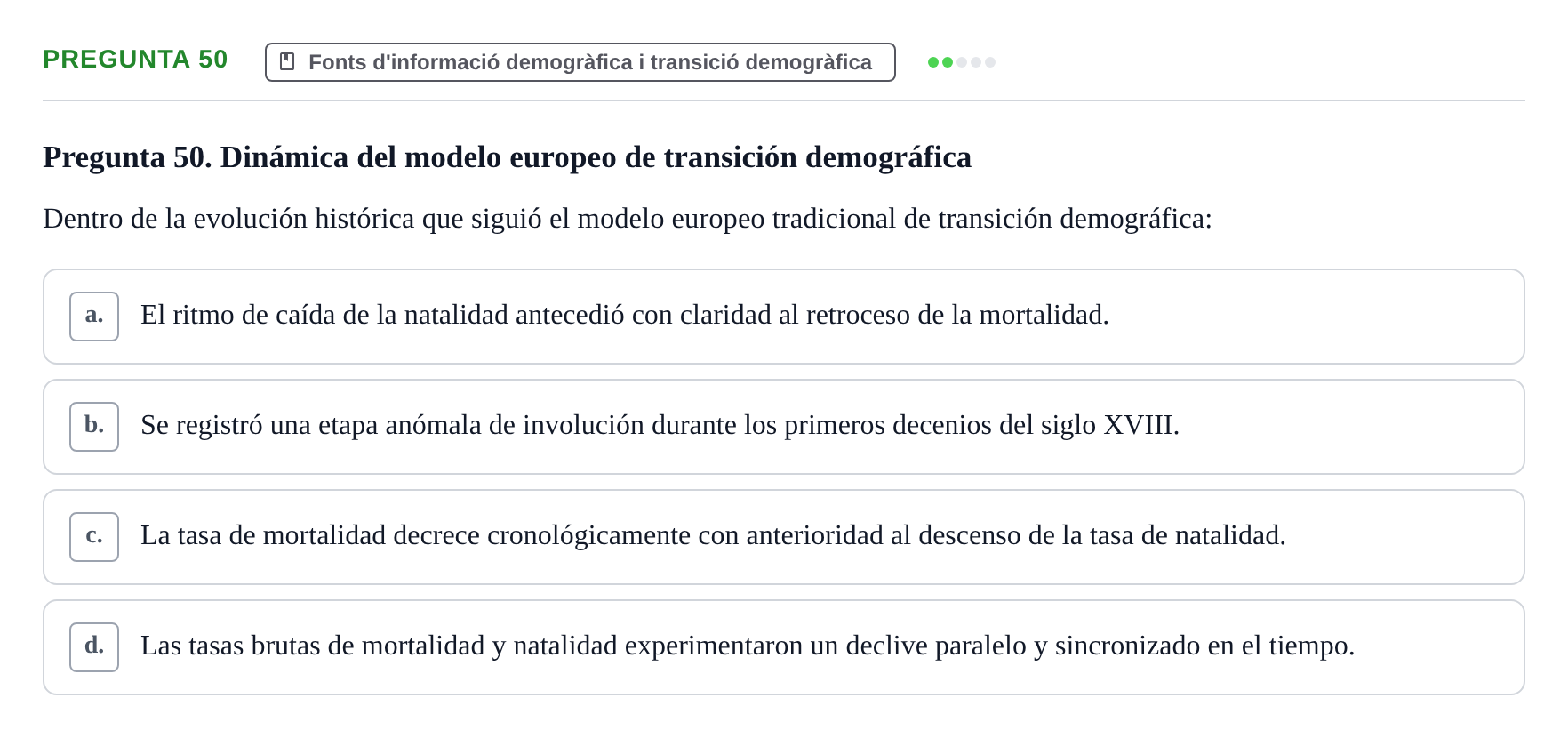 Enunciado: Pregunta 50 · instruments dels estudis de la salut UB Examen de Demografía y Salud Pública