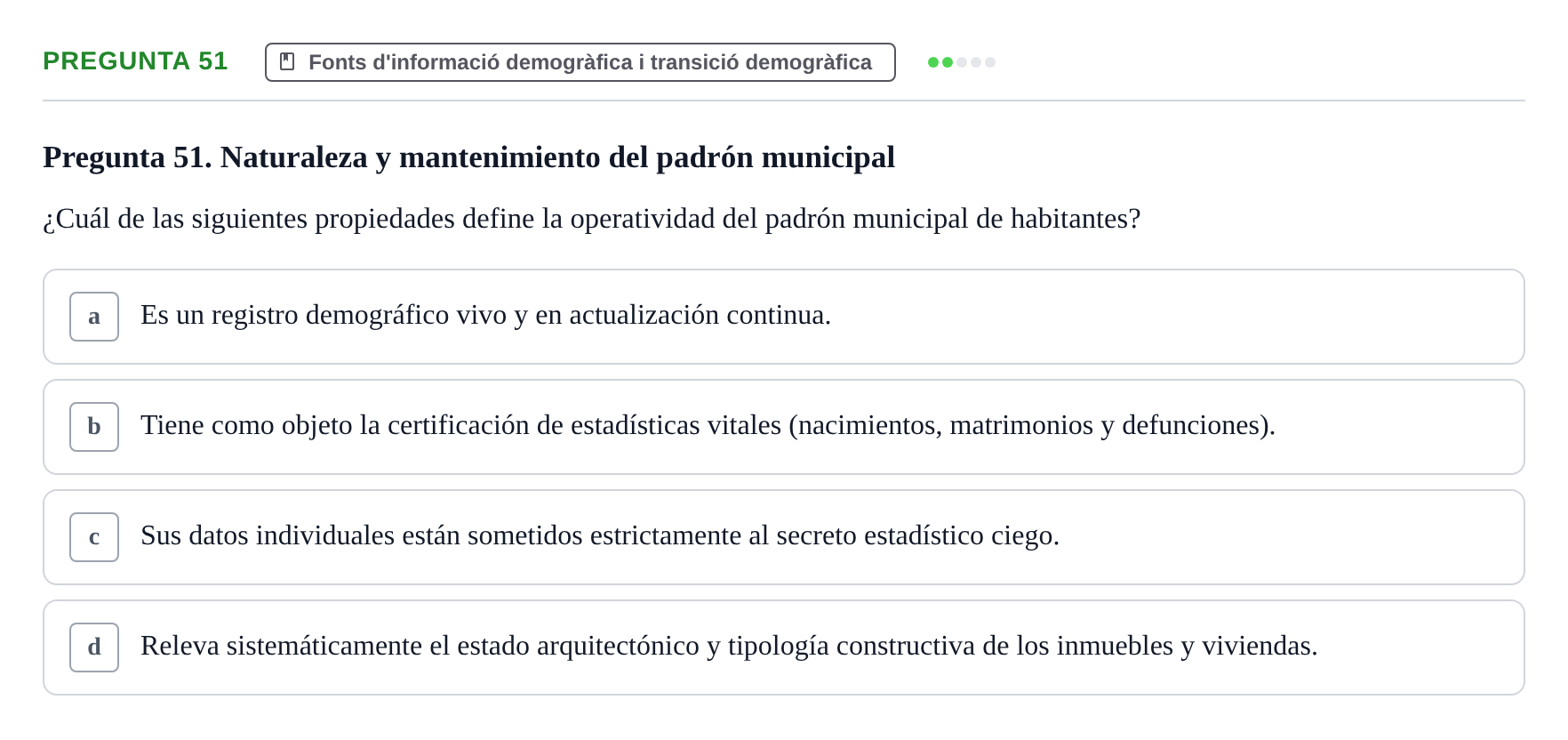Enunciado: Pregunta 51 · instruments dels estudis de la salut UB Examen de Demografía y Salud Pública