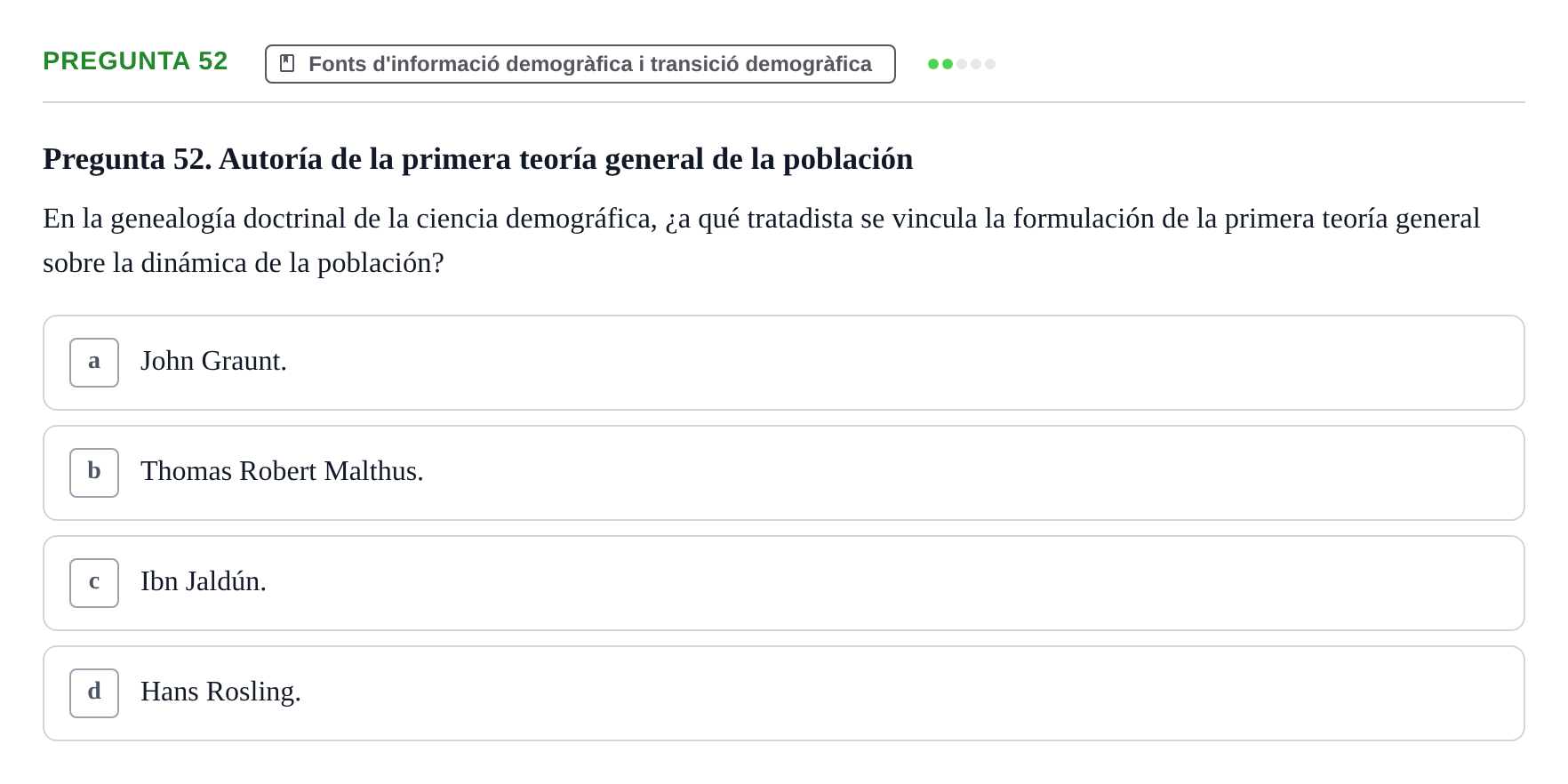 Enunciado: Pregunta 52 · instruments dels estudis de la salut UB Examen de Demografía y Salud Pública