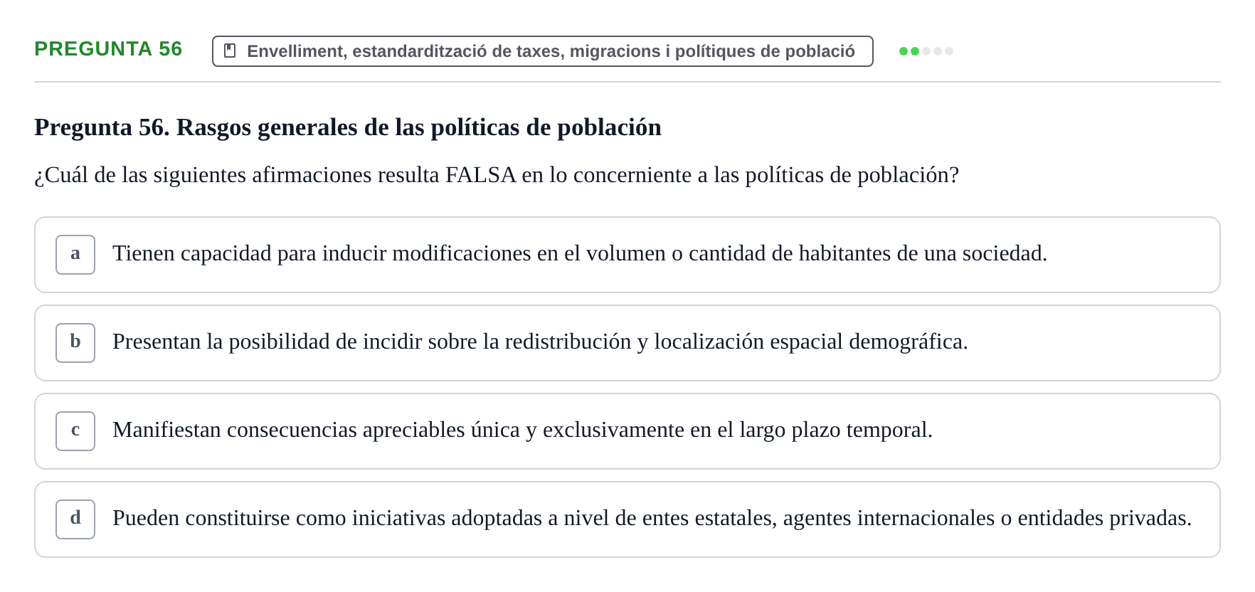 Enunciado: Pregunta 56 · instruments dels estudis de la salut UB Examen de Demografía y Salud Pública