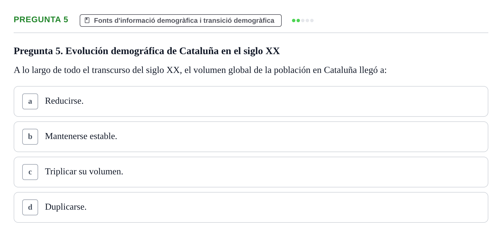 Enunciado: Pregunta 5 · instruments dels estudis de la salut UB Examen de Demografía y Salud Pública