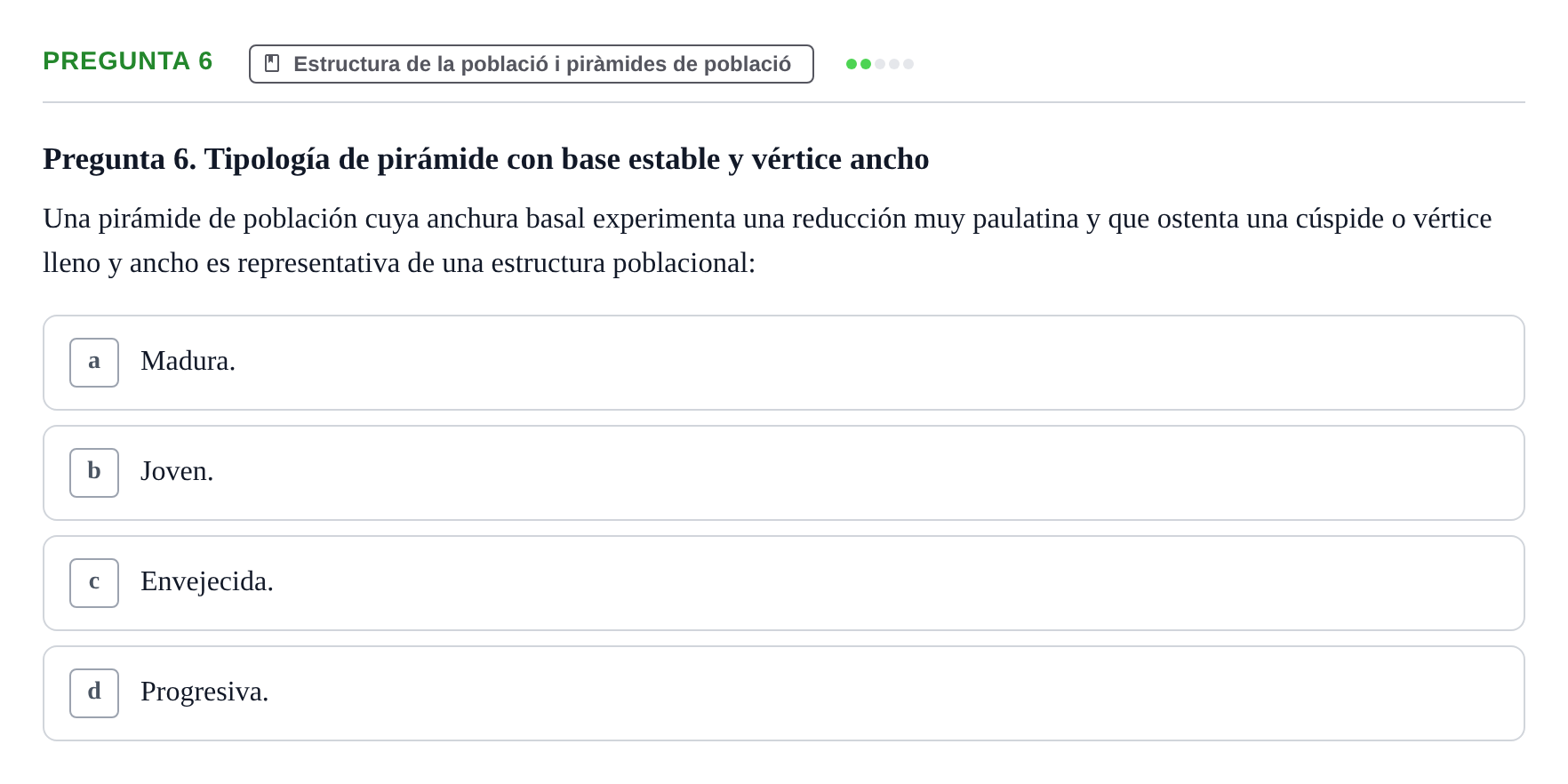 Enunciado: Pregunta 6 · instruments dels estudis de la salut UB Examen de Demografía y Salud Pública