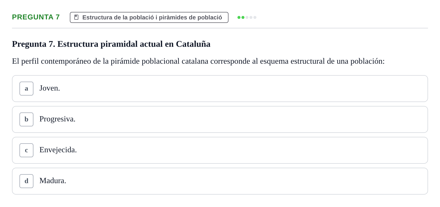 Enunciado: Pregunta 7 · instruments dels estudis de la salut UB Examen de Demografía y Salud Pública