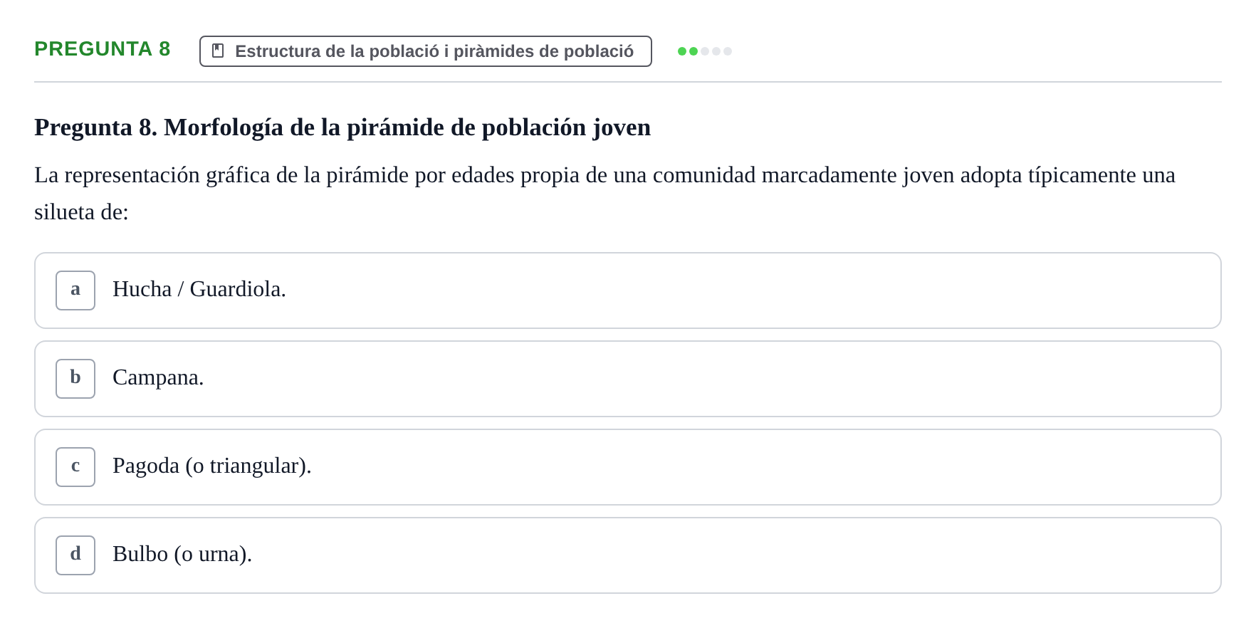 Enunciado: Pregunta 8 · instruments dels estudis de la salut UB Examen de Demografía y Salud Pública