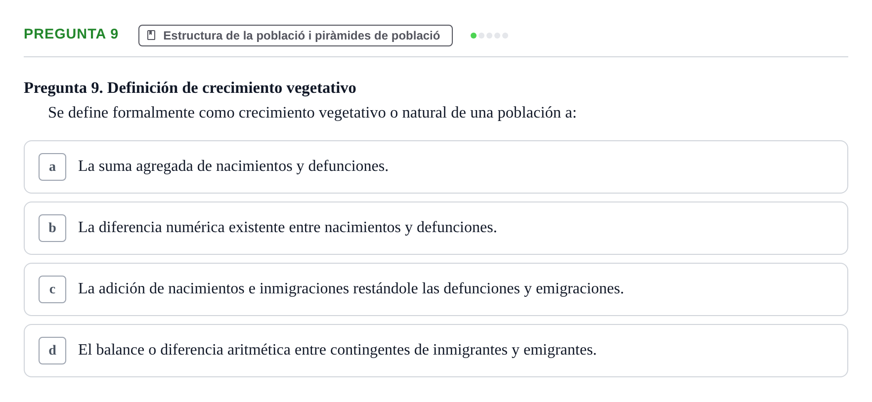 Enunciado: Pregunta 9 · instruments dels estudis de la salut UB Examen de Demografía y Salud Pública