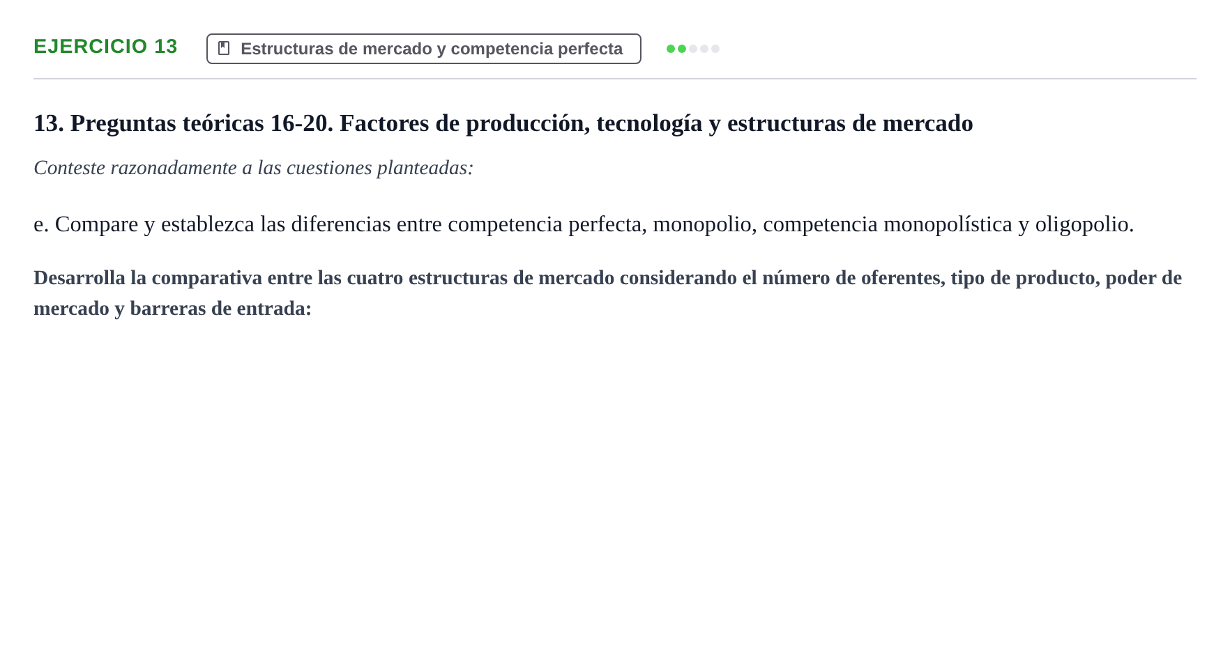 Enunciado: 13 - Estructuras de mercado y competencia perfecta