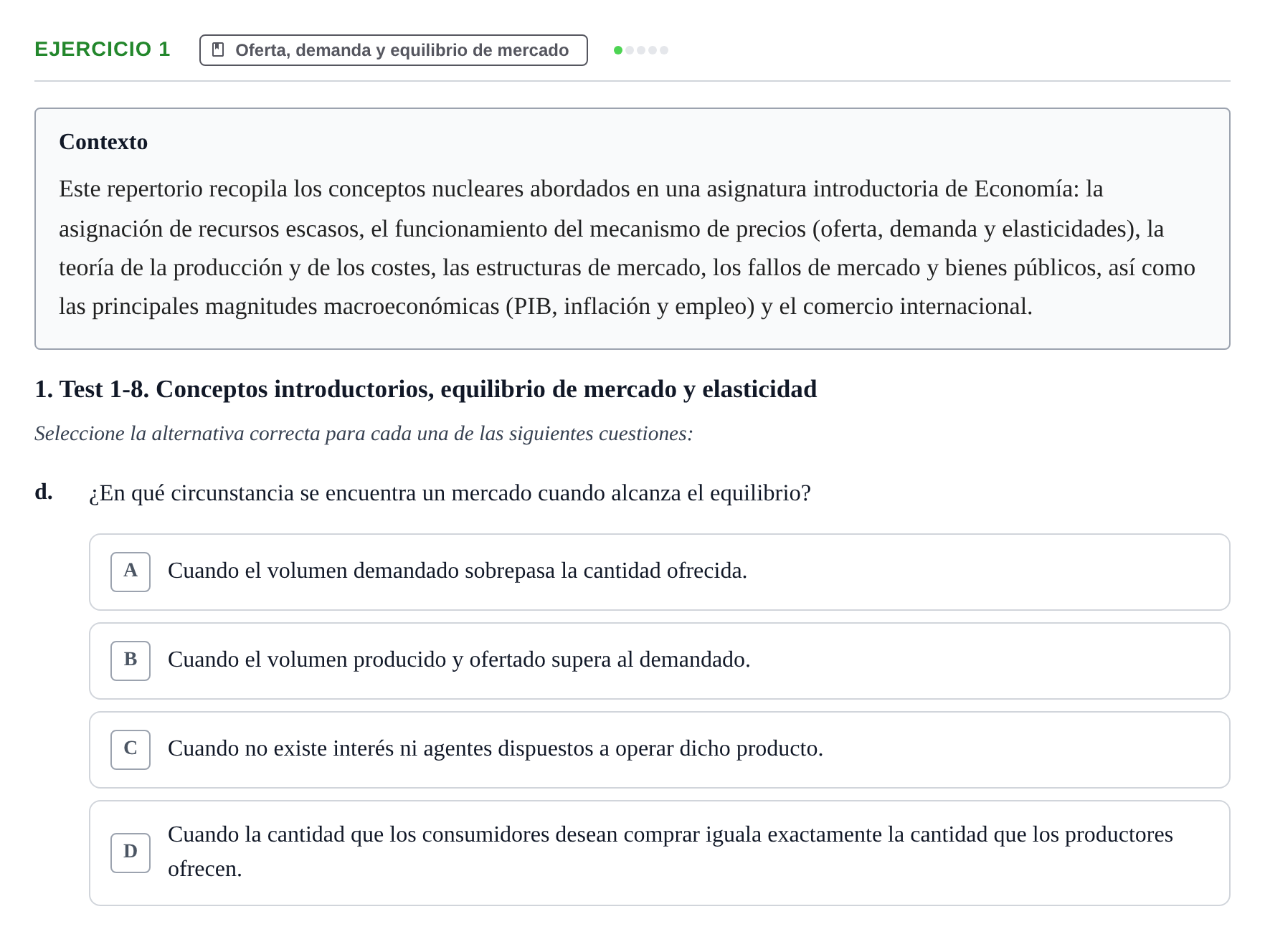 Enunciado: 1 - Oferta, demanda y equilibrio de mercado