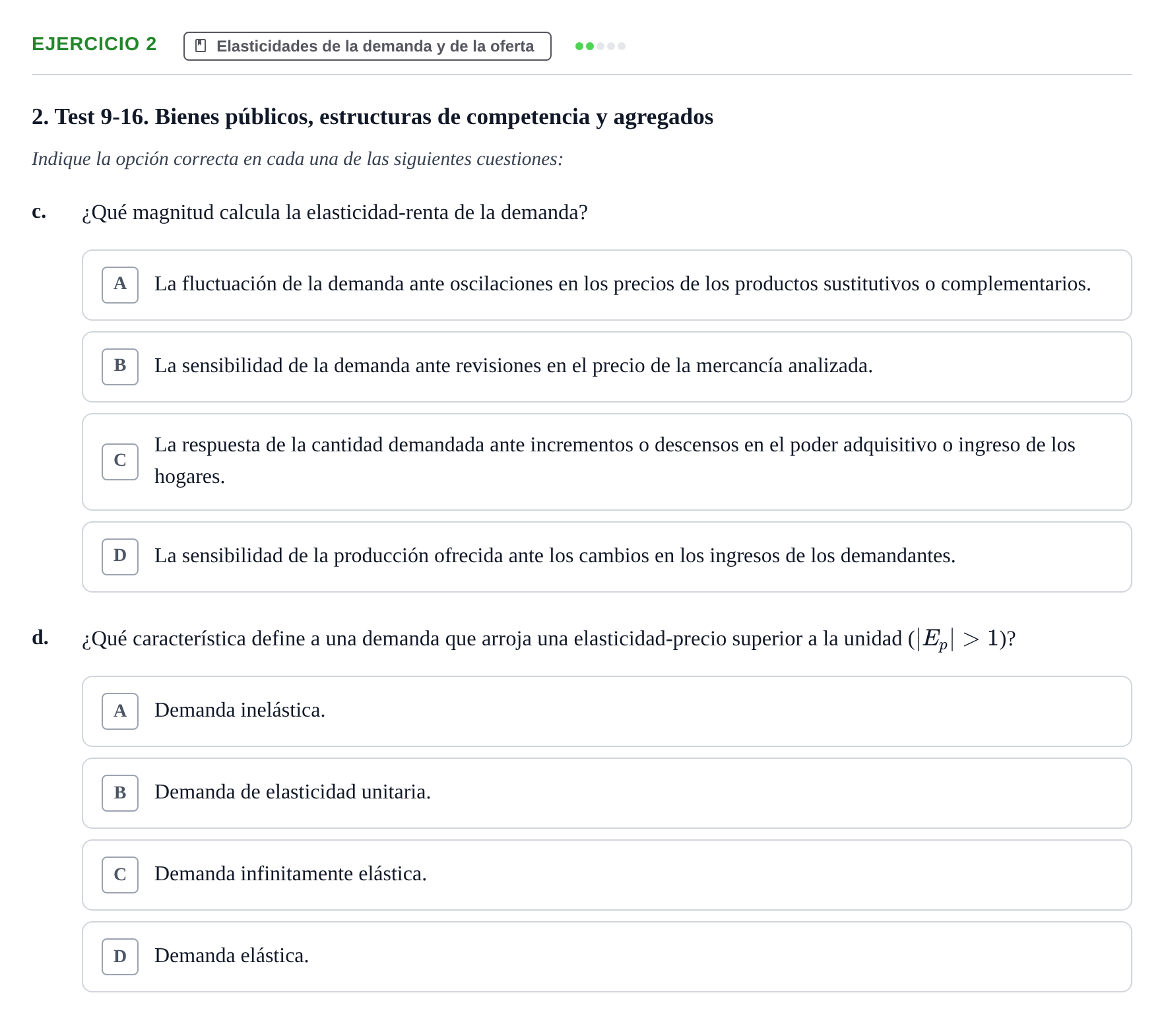 Enunciado: 2 - Elasticidades de la demanda y de la oferta