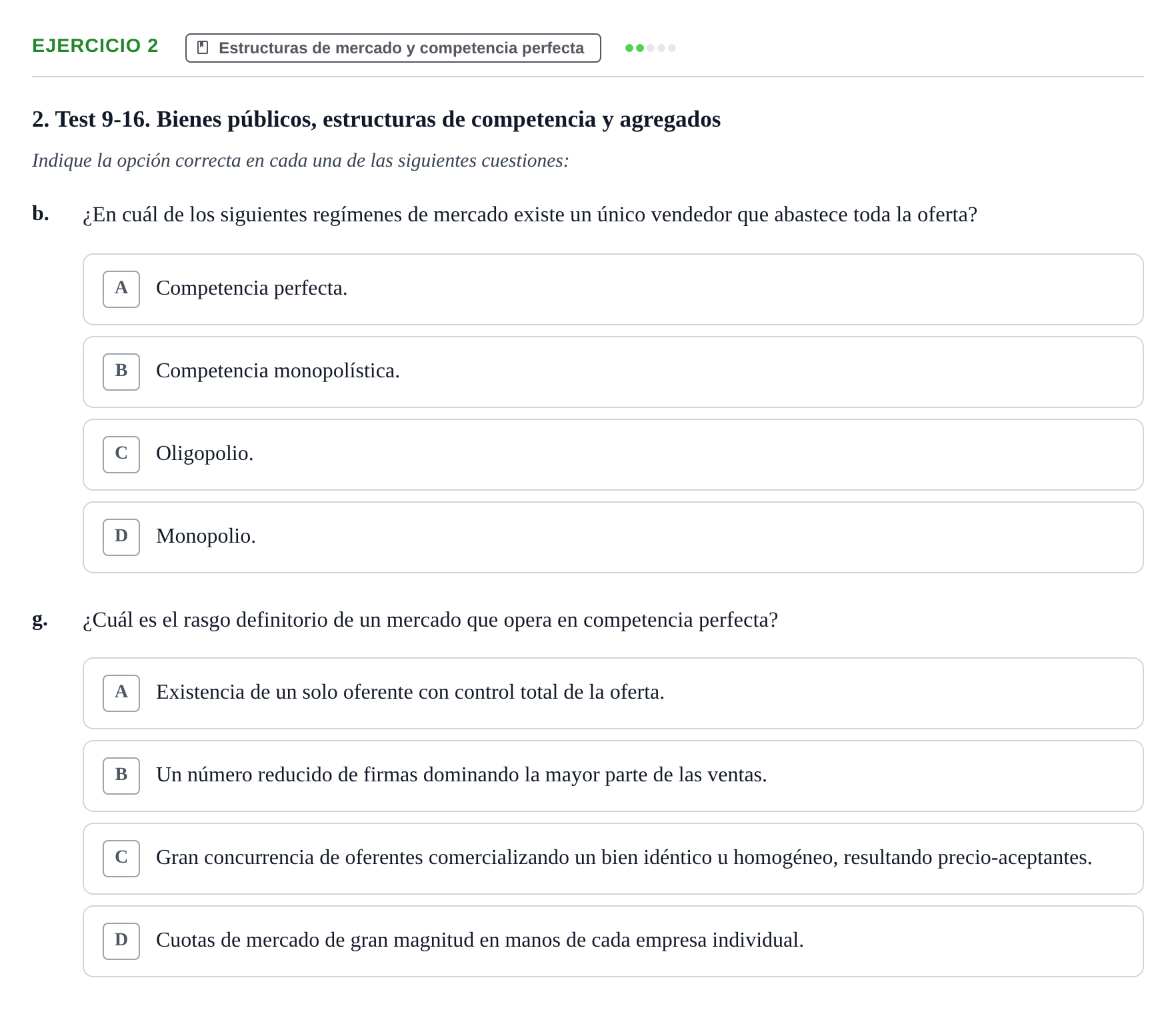 Enunciado: 2 - Estructuras de mercado y competencia perfecta