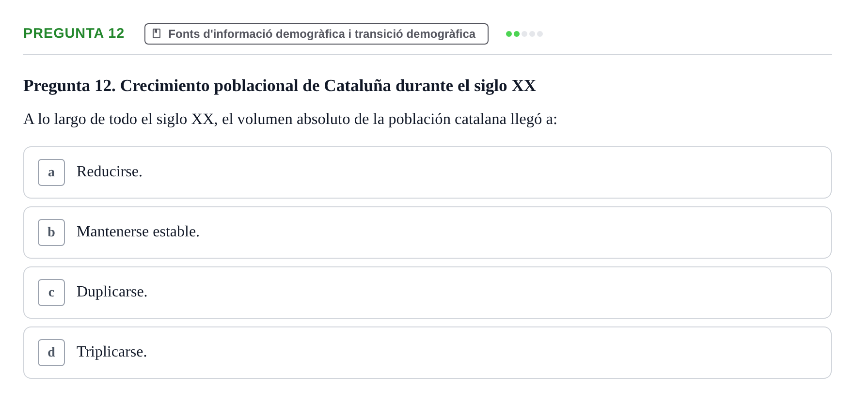 Enunciado: Pregunta 12 · instruments dels estudis de la salut UB Examen de Demografía Sanitaria