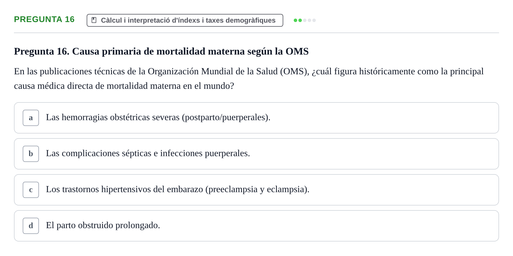 Enunciado: Pregunta 16 · instruments dels estudis de la salut UB Examen de Demografía Sanitaria