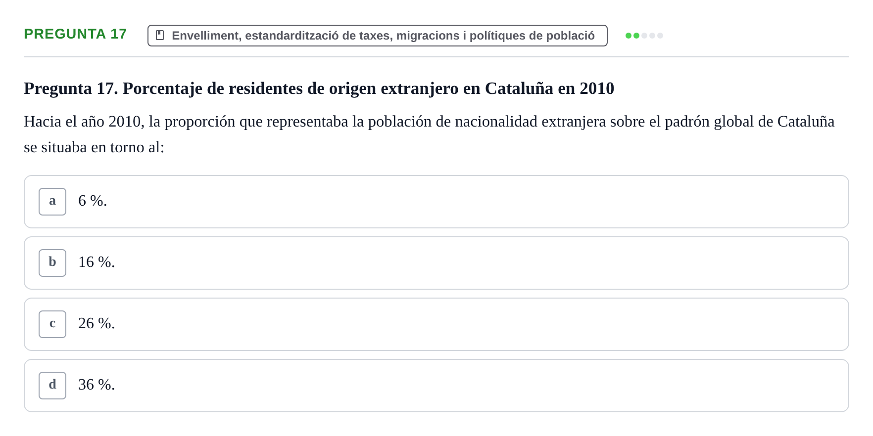 Enunciado: Pregunta 17 · instruments dels estudis de la salut UB Examen de Demografía Sanitaria