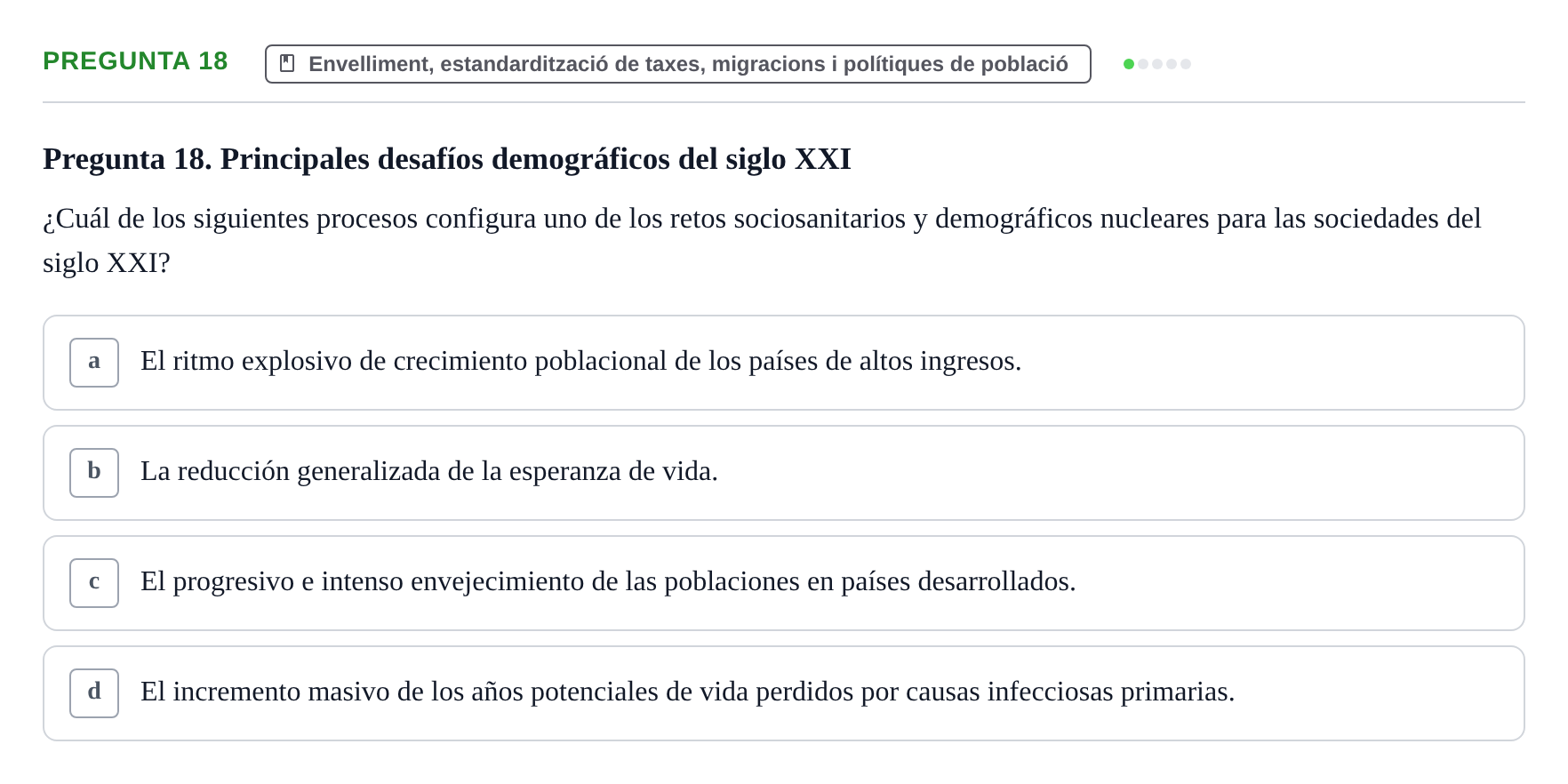 Enunciado: Pregunta 18 · instruments dels estudis de la salut UB Examen de Demografía Sanitaria