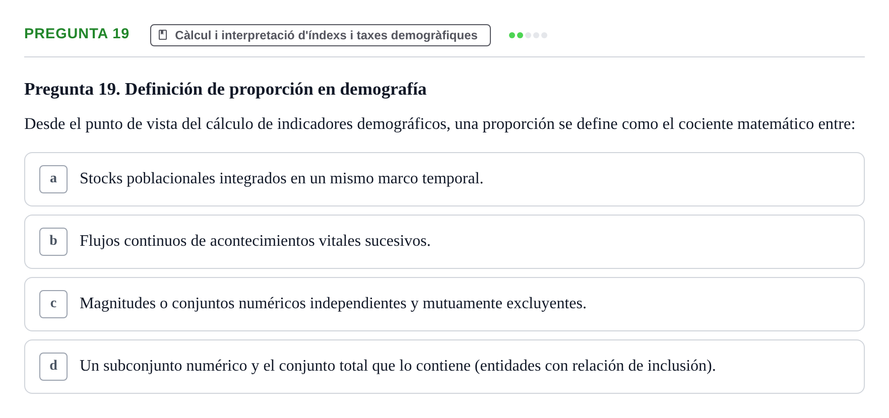 Enunciado: Pregunta 19 · instruments dels estudis de la salut UB Examen de Demografía Sanitaria