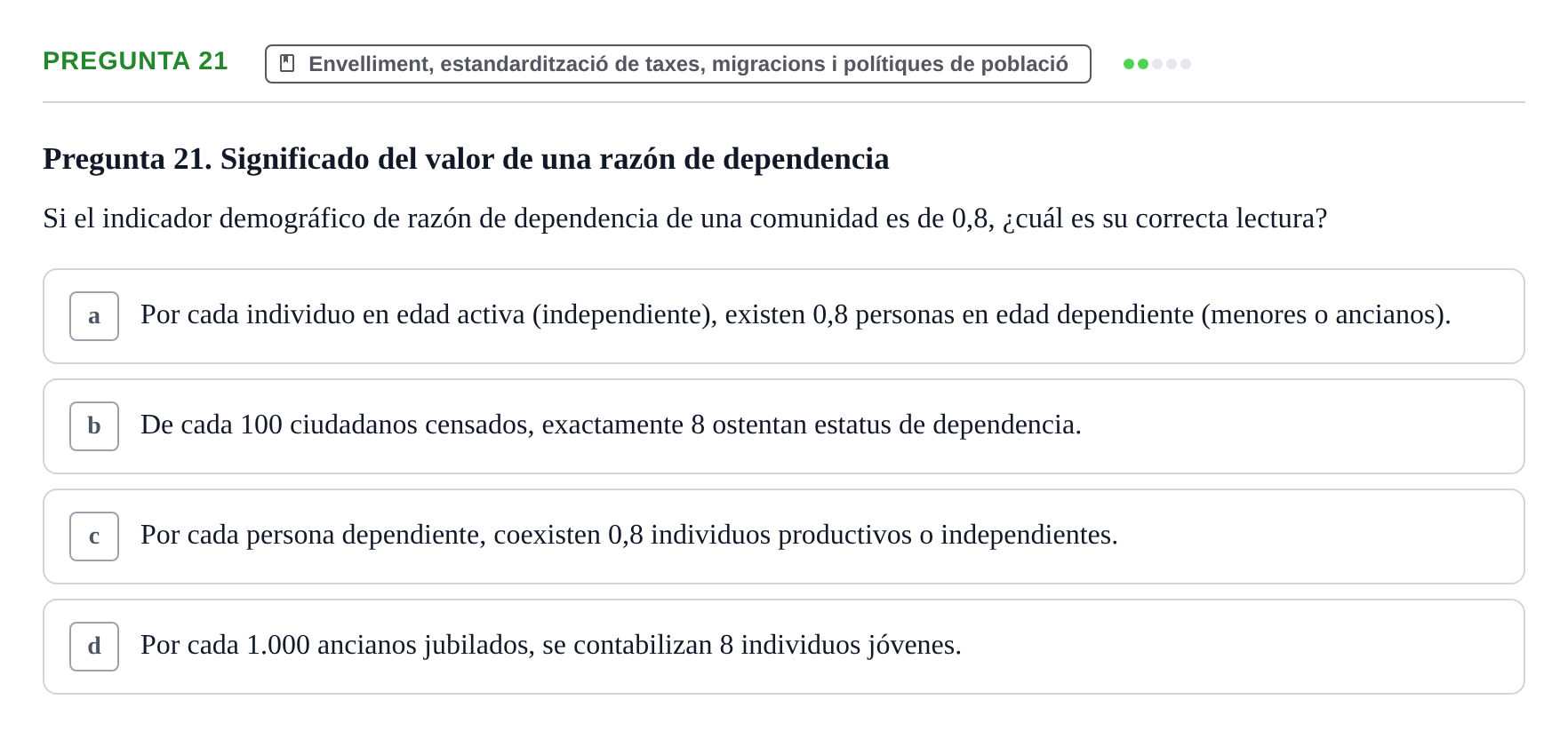 Enunciado: Pregunta 21 · instruments dels estudis de la salut UB Examen de Demografía Sanitaria
