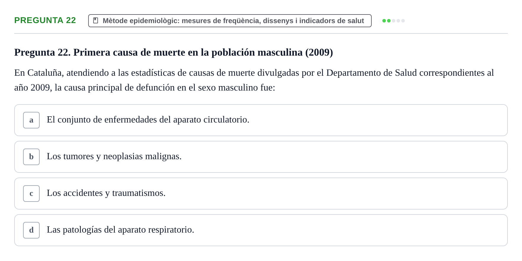 Enunciado: Pregunta 22 · instruments dels estudis de la salut UB Examen de Demografía Sanitaria
