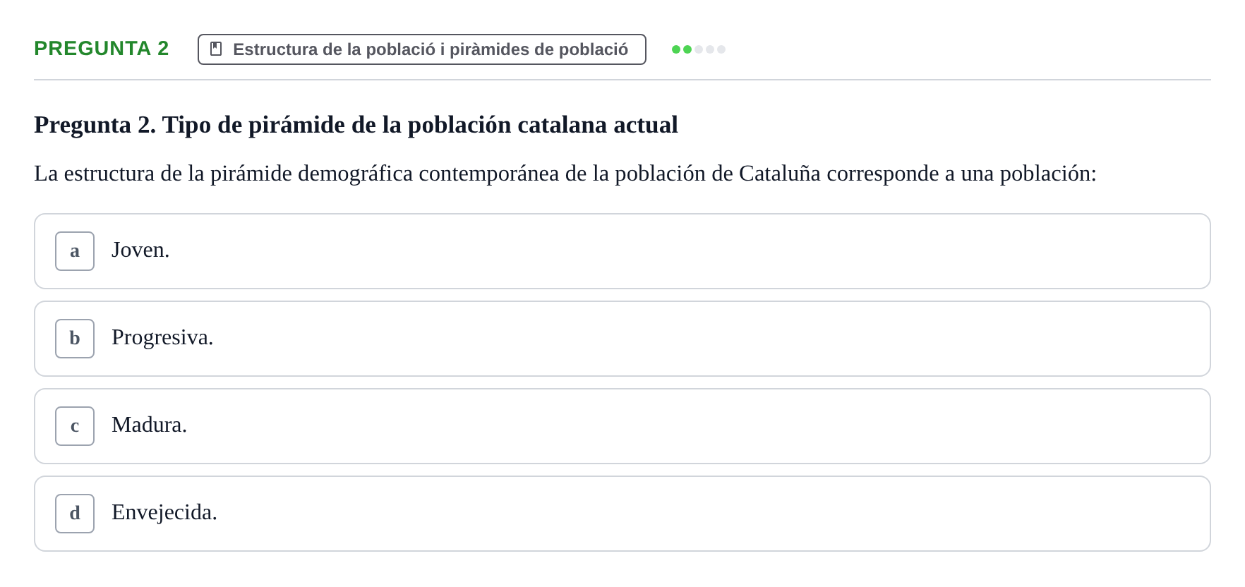 Enunciado: Pregunta 2 · instruments dels estudis de la salut UB Examen de Demografía Sanitaria