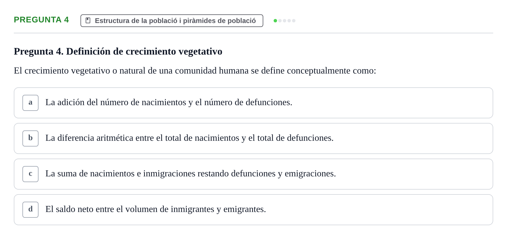 Enunciado: Pregunta 4 · instruments dels estudis de la salut UB Examen de Demografía Sanitaria