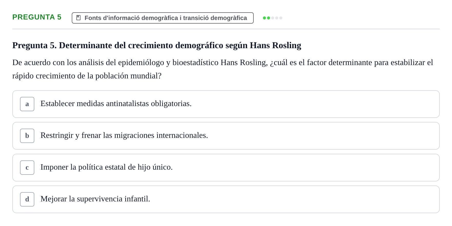 Enunciado: Pregunta 5 · instruments dels estudis de la salut UB Examen de Demografía Sanitaria