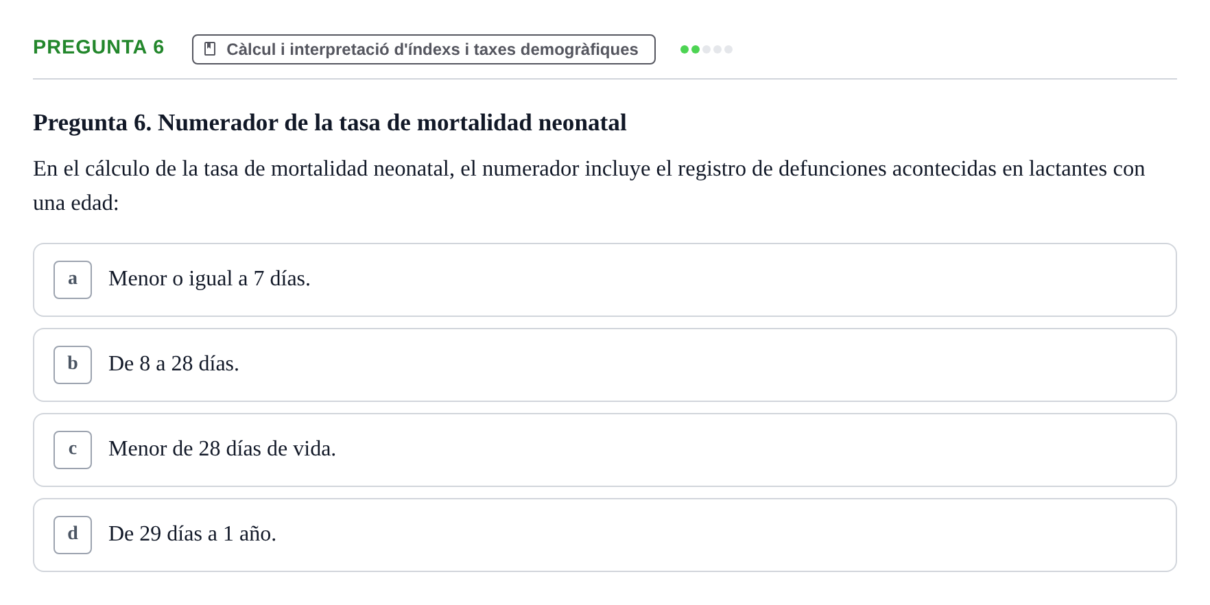 Enunciado: Pregunta 6 · instruments dels estudis de la salut UB Examen de Demografía Sanitaria