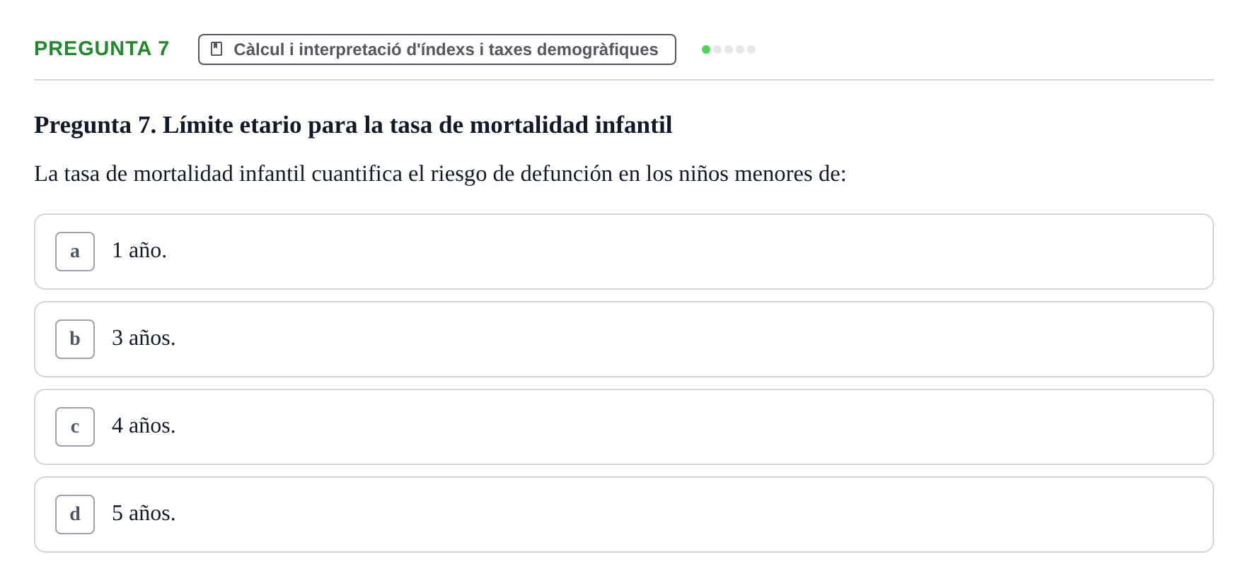 Enunciado: Pregunta 7 · instruments dels estudis de la salut UB Examen de Demografía Sanitaria