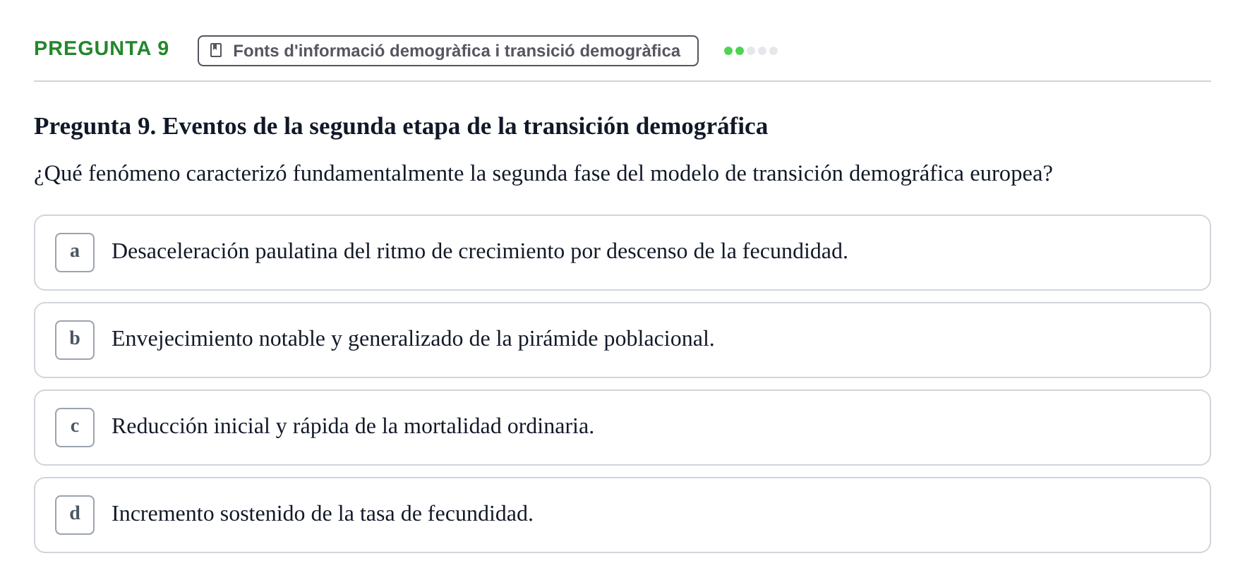 Enunciado: Pregunta 9 · instruments dels estudis de la salut UB Examen de Demografía Sanitaria