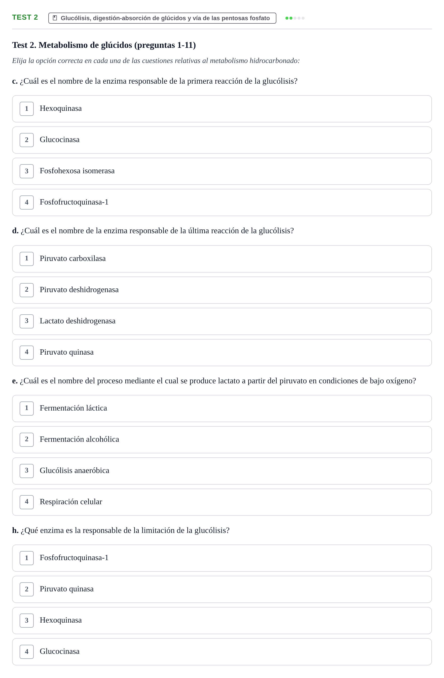 Enunciado: Test 2 - Glucólisis